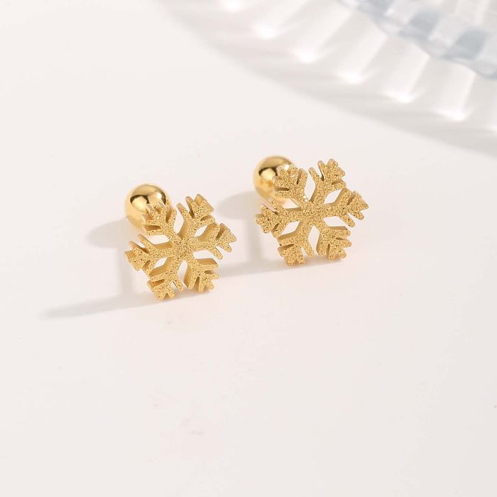 1 Pair Cute Sweet Bow Knot Snowflake Plating Stainless Steel Gold Plated Ear Studs