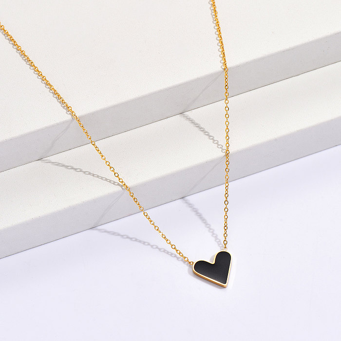 Fashion Heart Shape Stainless Steel  Enamel Necklace 1 Piece