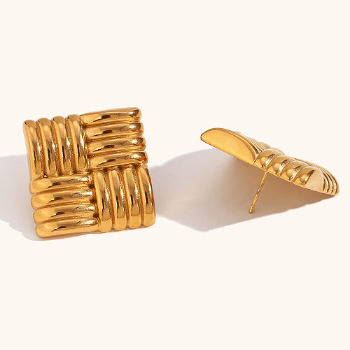 1 par de brincos de orelha banhados a ouro 18K estilo clássico, cor sólida, aço inoxidável