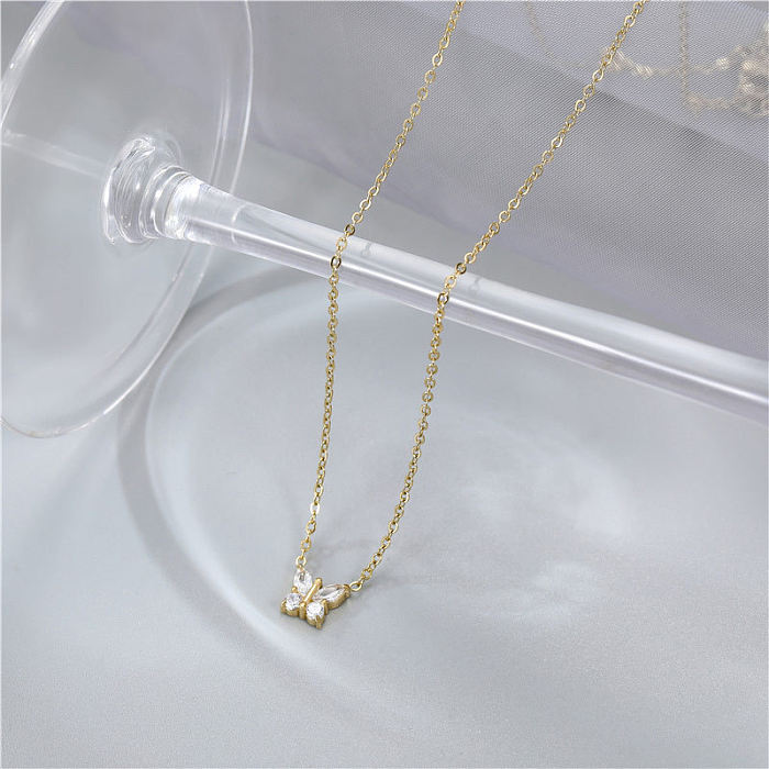 Fashion Butterfly Stainless Steel Plating Zircon Pendant Necklace 1 Piece