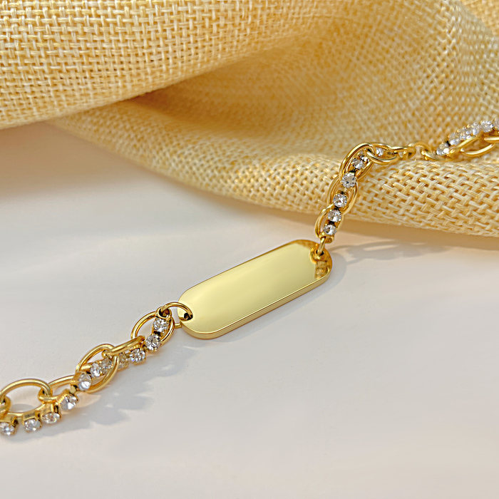 Elegante estilo simples cor sólida aço inoxidável titânio incrustado pulseiras de pedras preciosas artificiais