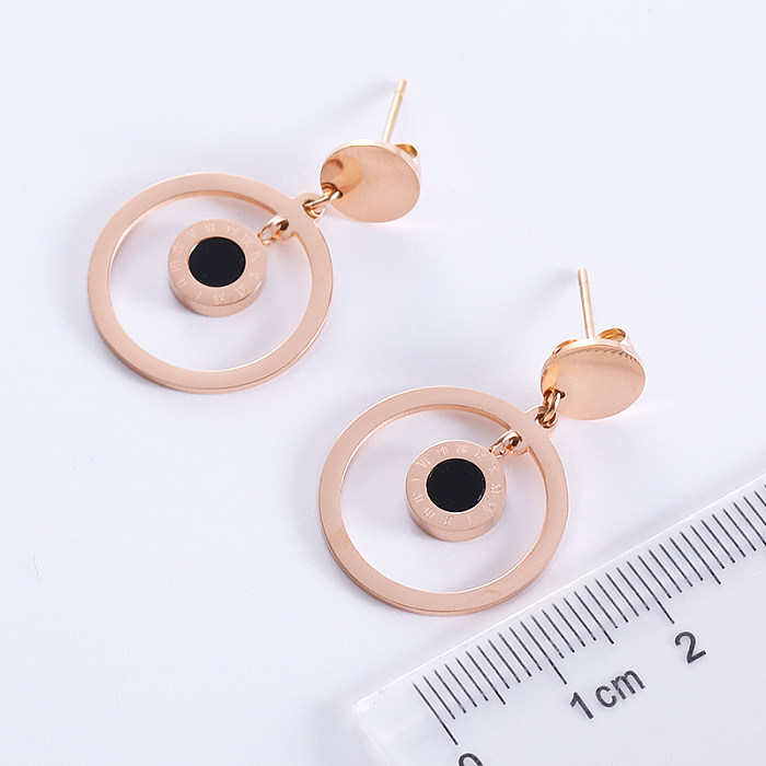1 paire de boucles d'oreilles pendantes en acier inoxydable et acrylique, Style Simple et décontracté, incrustation de cercle plaqué or Rose 18 carats