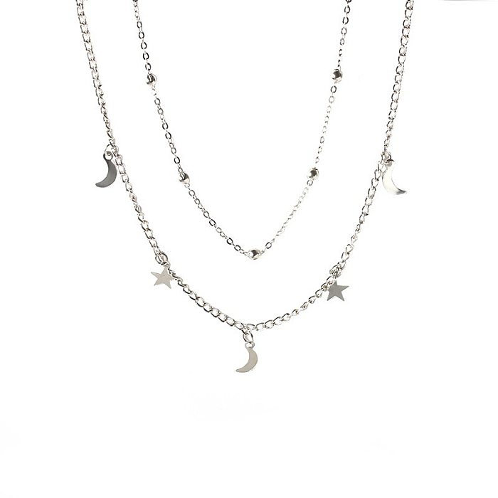 Simple Style Star Moon Stainless Steel Plating 18K Gold Plated Layered Necklaces