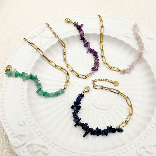 Bracelets plaqués or de placage de gravier d'acier inoxydable ovale irrégulier de style vintage élégant