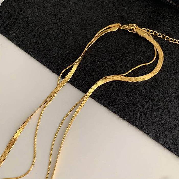 Punk Simple Style Solid Color Stainless Steel Plating 18K Gold Plated Layered Necklaces