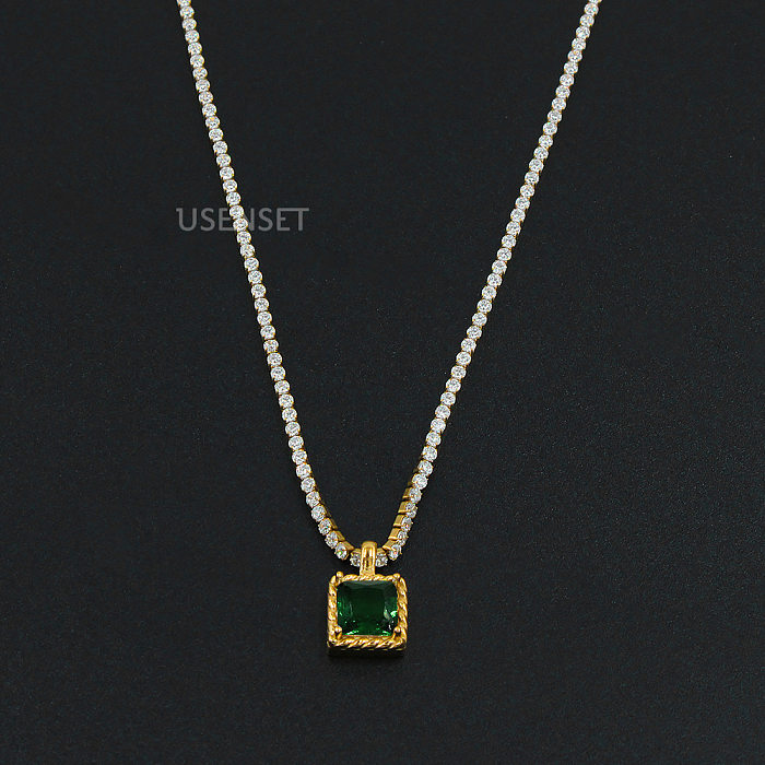 French Style Geometric Stainless Steel  Gold Plated Zircon Necklace 1 Piece