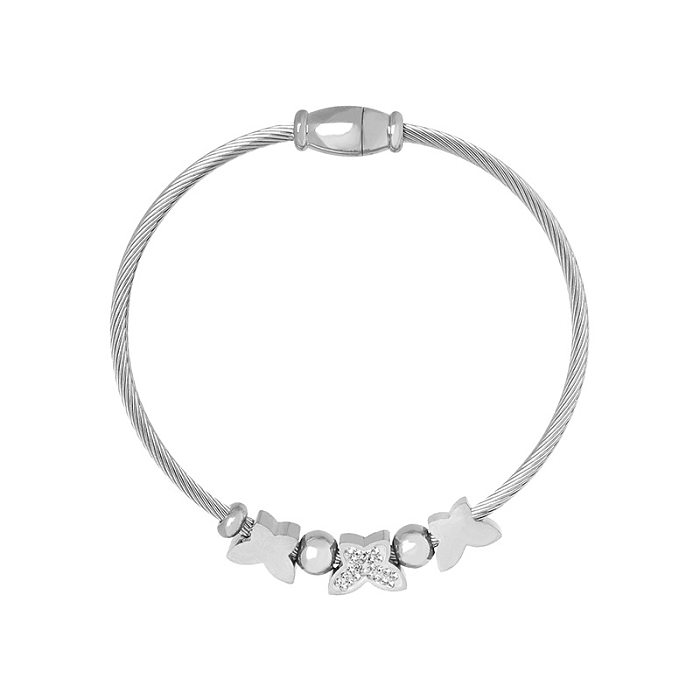 Bracelet rond de bracelets de strass en acier titane de style simple en vrac