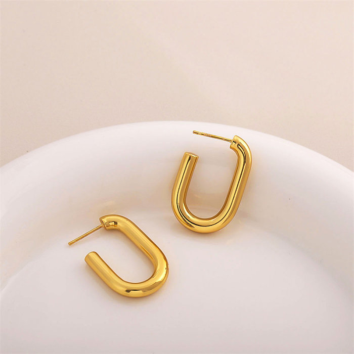 1 paire de clous d'oreilles plaqués or 18 carats, Style Simple, en forme de C, en forme de U, en acier inoxydable