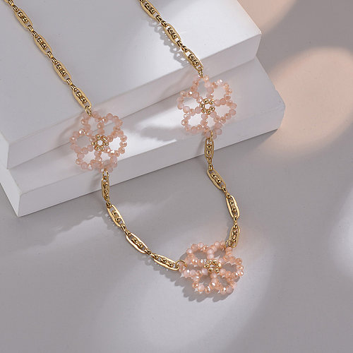 Elegante Halskette im Feen-Stil mit Blumen-Edelstahl-Perlenbeschichtung, 1 Stück