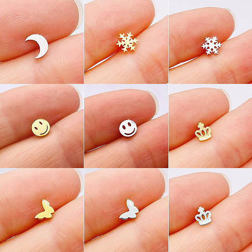 1 Piece Simple Style Moon Smiley Face Snowflake Stainless Steel  Ear Studs