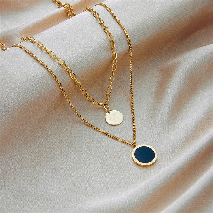 Vintage Style Geometric Stainless Steel  Layered Necklaces Gold Plated Stainless Steel  Necklaces