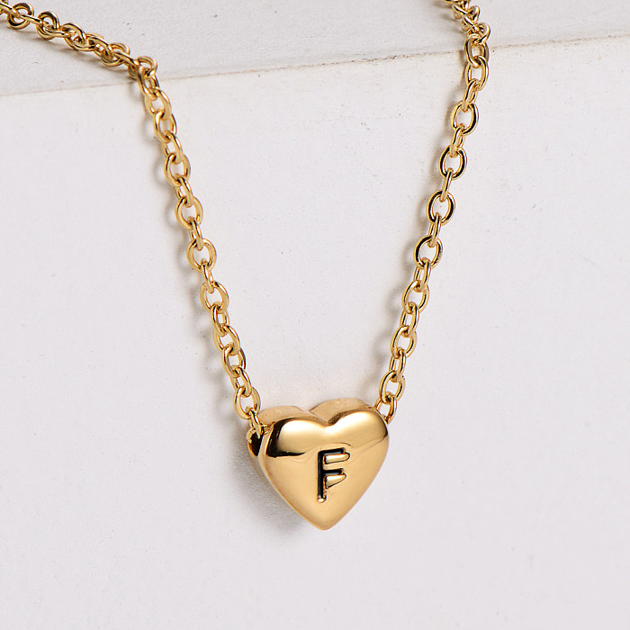 Süße Buchstaben-Herzform-Edelstahl-vergoldete Anhänger-Halskette, 1 Stück