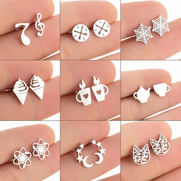 1 Pair Modern Style Star Moon Spider Web Stainless Steel Star Ear Studs