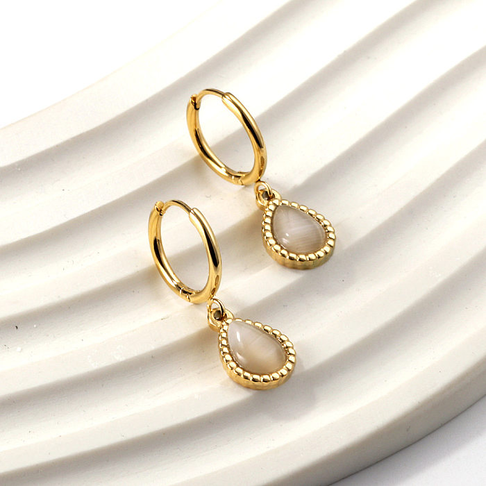 1 Pair Elegant Water Droplets Enamel Inlay Stainless Steel  Zircon Gold Plated Drop Earrings