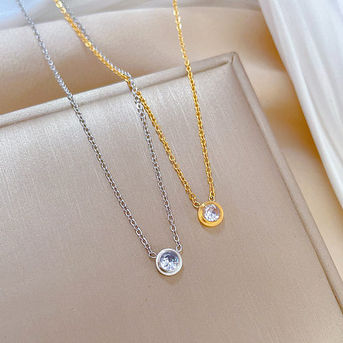 Simple Style Round Stainless Steel Plating Inlay Zircon Pendant Necklace