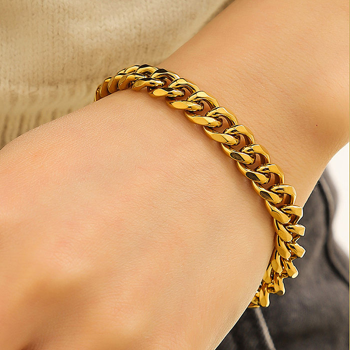 Casual Classic Style Solid Color Titanium Steel Polishing Plating 18K Gold Plated Bracelets