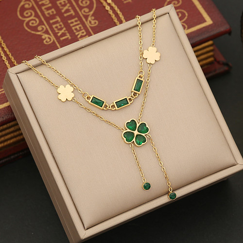 Commute Flower Stainless Steel  Plating Inlay Zircon Pendant Necklace