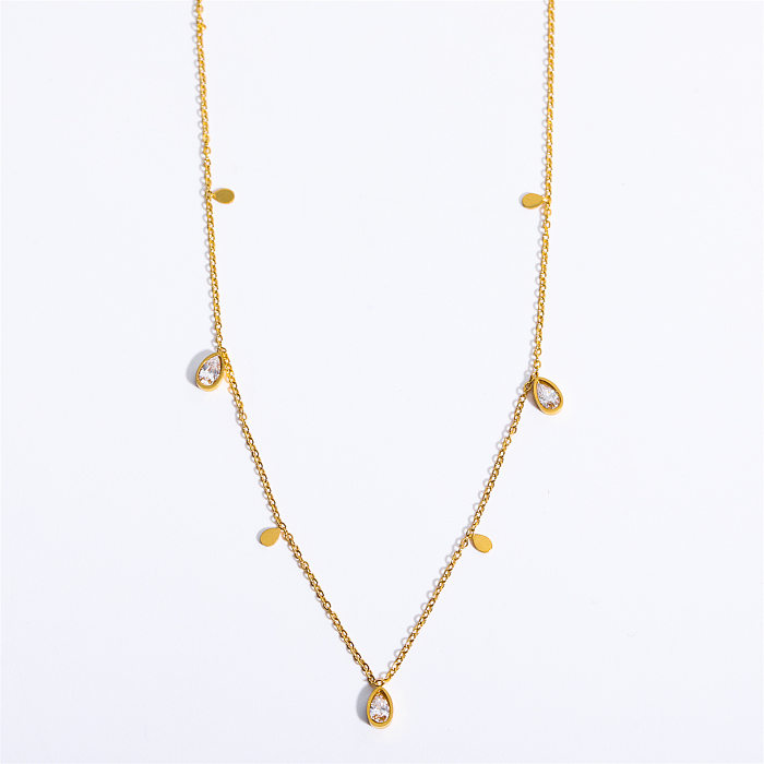 Casual Preppy Style Simple Style Solid Color Stainless Steel  Plating Inlay Artificial Gemstones 18K Gold Plated Necklace