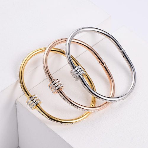 Korean Simple Stainless Steel Inlaid Rhinestone Bracelet Wholesale jewelry