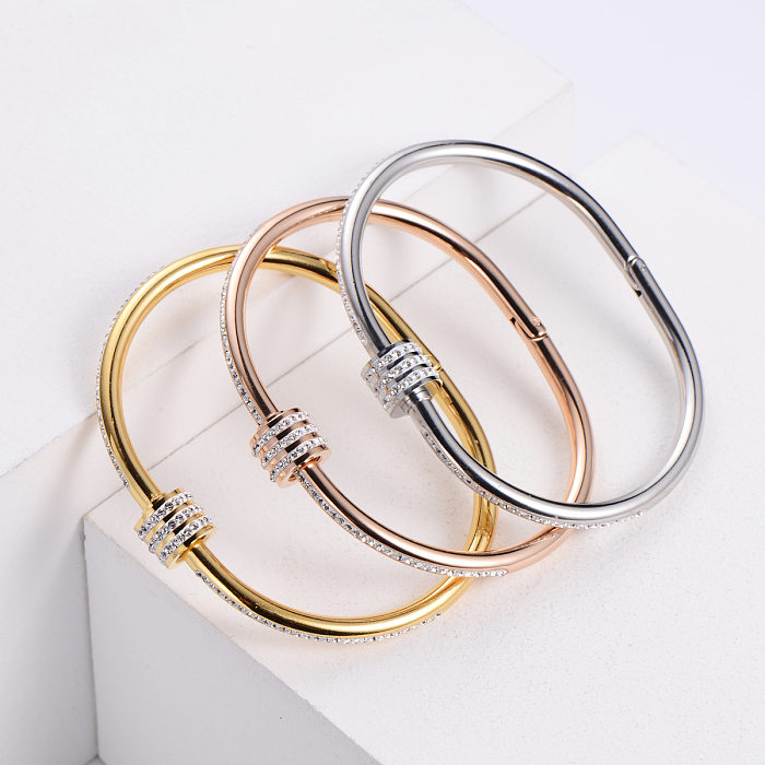 Korean Simple Stainless Steel Inlaid Rhinestone Bracelet Wholesale jewelry