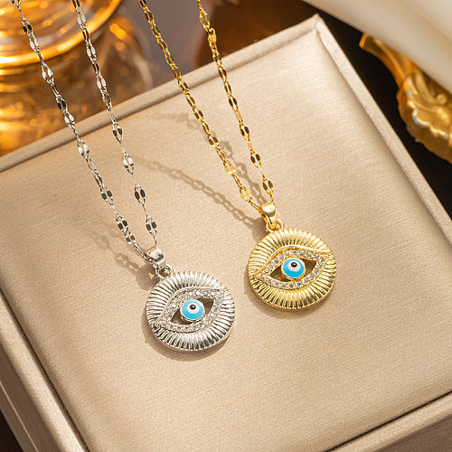 Basic Eye Stainless Steel Enamel Plating Inlay Zircon 18K Gold Plated Necklace