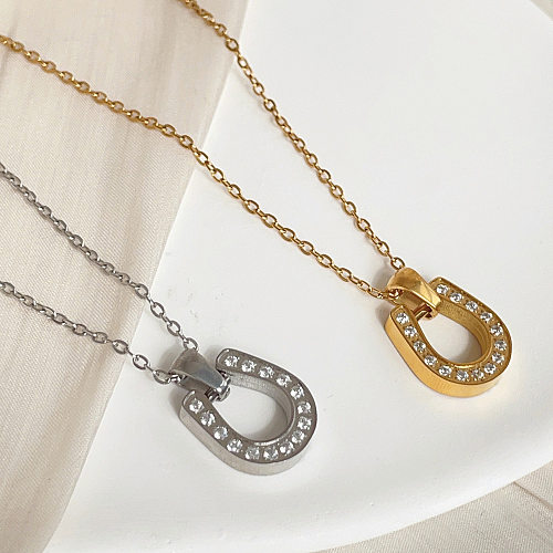 IG Style Simple Style Horseshoe Stainless Steel Plating Inlay Zircon Pendant Necklace Long Necklace
