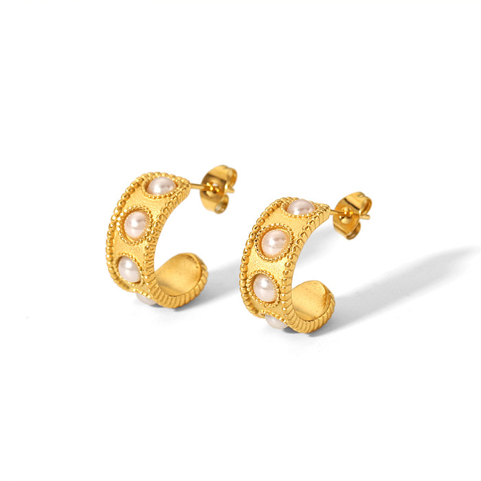 زوج واحد من أقراط الأذن الأنيقة المطلية بالذهب على شكل حرف C من الفولاذ المقاوم للصدأ مطلية بالذهب عيار 1 قيراط