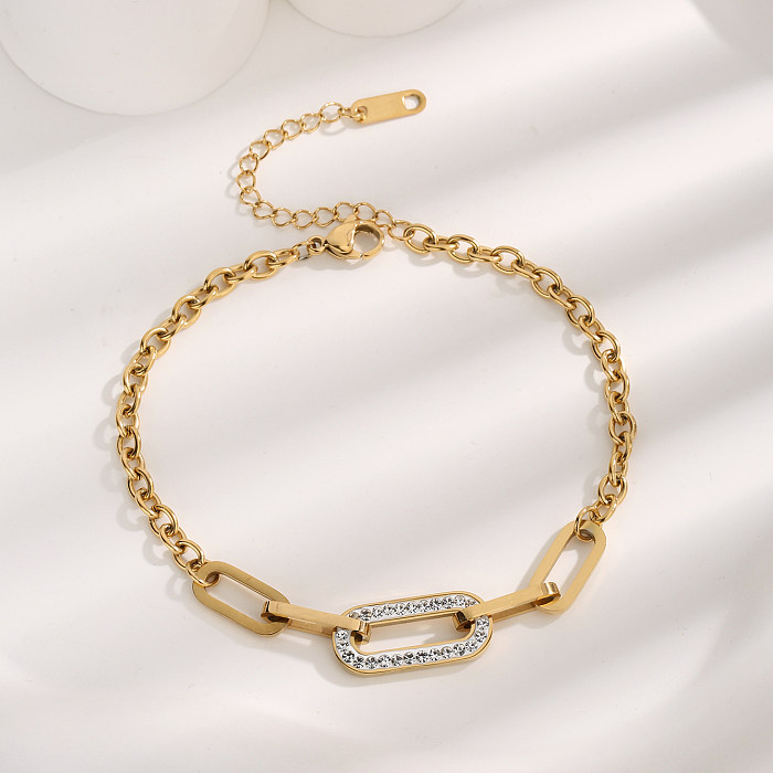 Elegante streetwear formato de coração titânio chapeamento de aço incrustado zircão pulseiras banhadas a ouro