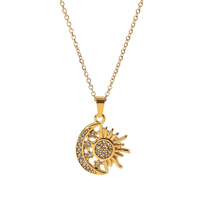Moda Sun Star Moon colar de aço inoxidável banhado a ouro zircão colares de aço inoxidável