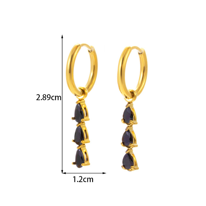 1 Pair Vintage Style French Style Simple Style Geometric Tassel Flower Plating Inlay Stainless Steel  Zircon 18K Gold Plated Drop Earrings