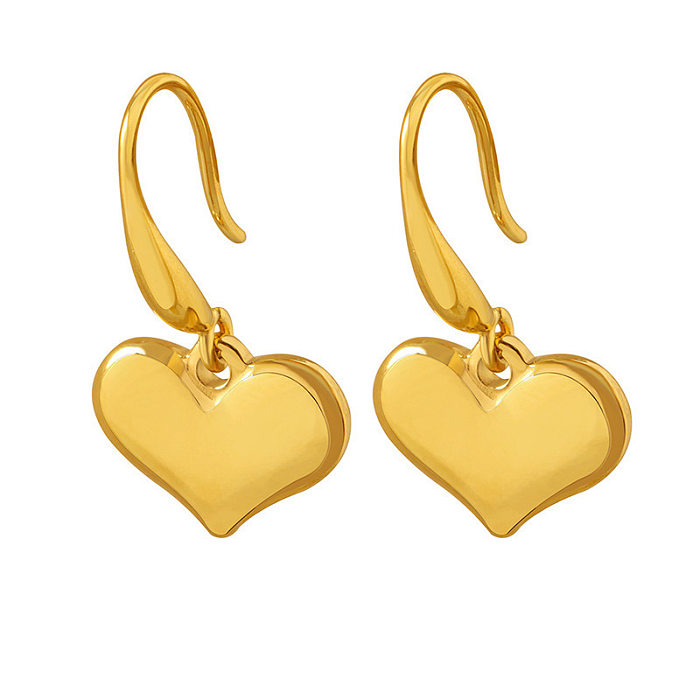 1 par de pendientes colgantes chapados en oro de acero inoxidable con forma de corazón
