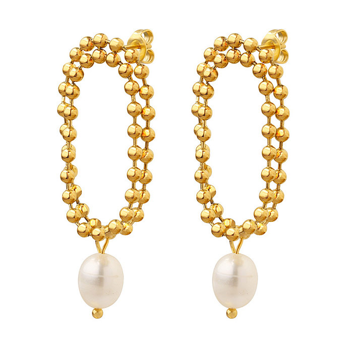 Boucles d'oreilles en perles géométriques à la mode, plaquées en acier inoxydable, 1 paire