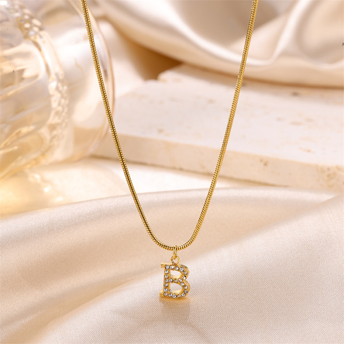 Cute Sweet Letter Stainless Steel  Inlay Artificial Diamond Pendant Necklace