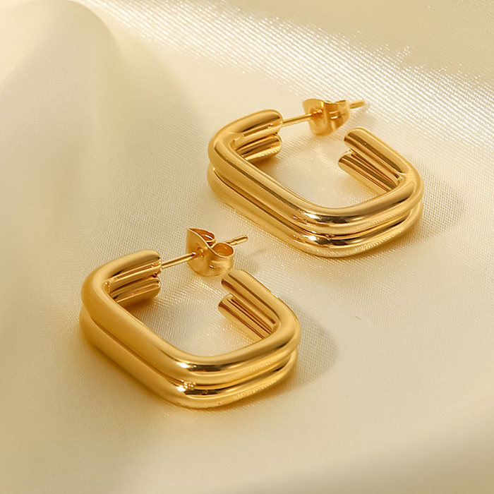 1 Pair Retro Classic Style C Shape Stainless Steel  Plating 18K Gold Plated Ear Studs