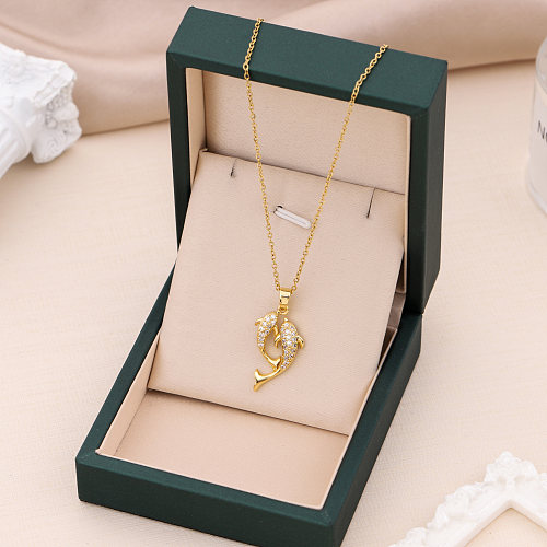 Elegant Lady Fish Stainless Steel Plating Inlay Zircon Pendant Necklace