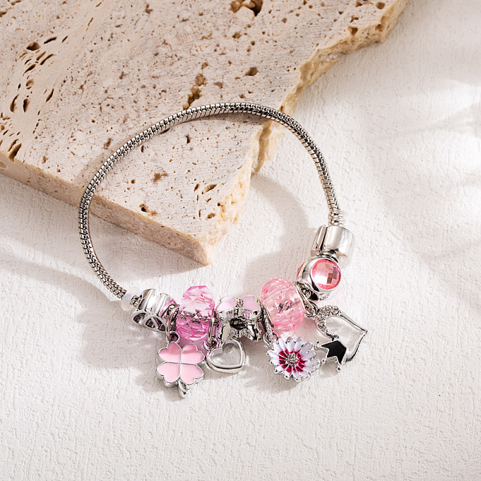 Sweet Heart Shape Key Lock Stainless Steel Alloy Charm Bracelets