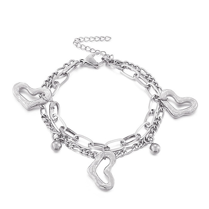 European And American Jewelry Multi-layer Stainless Steel Heart Round Beads Bracelet Female