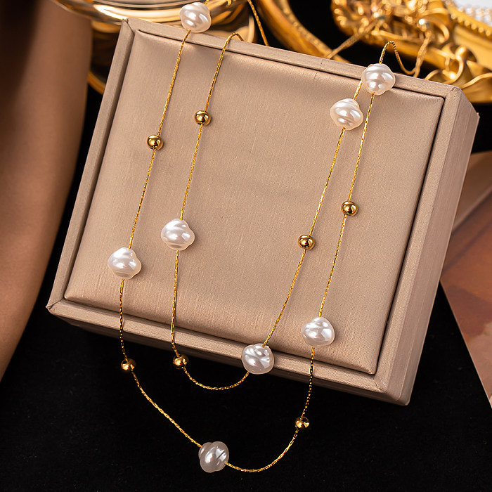 Colliers superposés en acier inoxydable irrégulier de style français plaqué perles 1 pièce