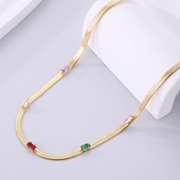Modische, quadratische Halskette mit 18-karätigem vergoldetem Zirkon und Inlay aus Edelstahl