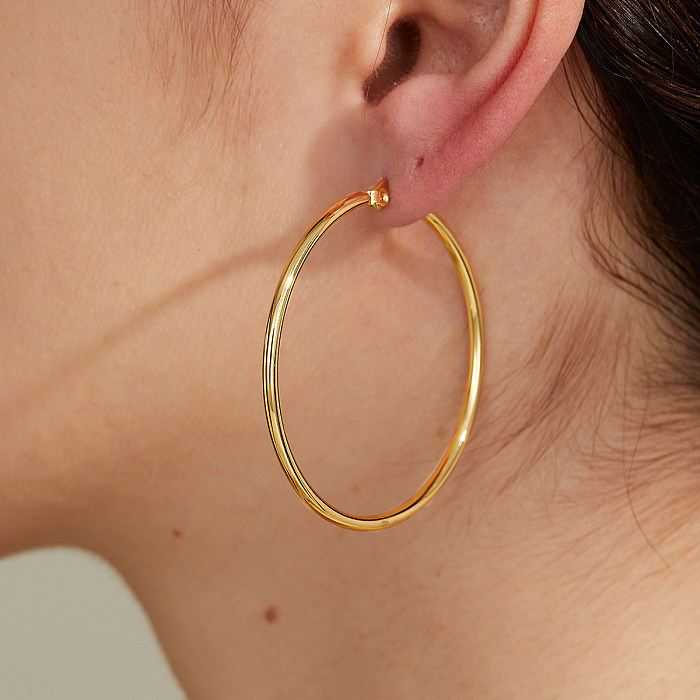 Boucles d'oreilles créoles plaquées en acier inoxydable, Style Simple, cercle, étoile, cœur, 1 paire