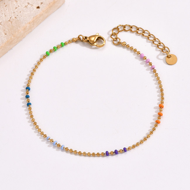 Vacation Simple Style Colorful Stainless Steel Epoxy Plating 14K Gold Plated Bracelets