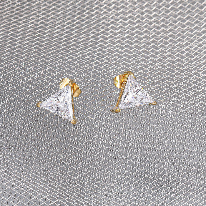 Clous d'oreilles Triangle tendance en acier inoxydable, incrustation de Zircon, 1 paire