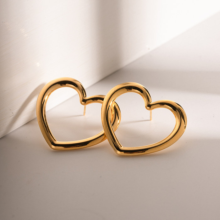 1 Pair IG Style Simple Style Heart Shape Plating Hollow Out Stainless Steel  18K Gold Plated Ear Studs