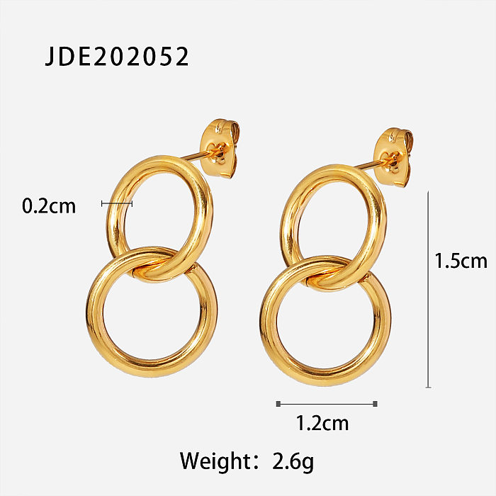 Fashion 18K Gold Plated Stainless Steel  Double Circle Pendant Earrings