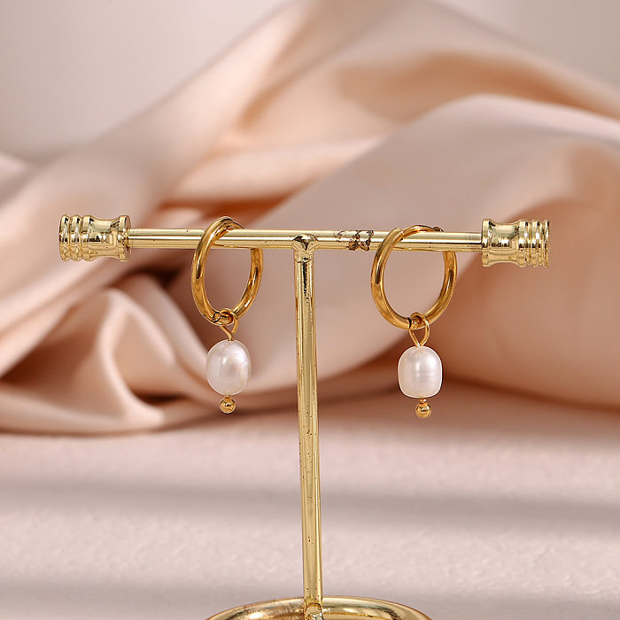 Geometrische Retro-Ohrringe aus Edelstahl mit Intarsien, künstlichen Perlen, Edelstahl-Ohrringe