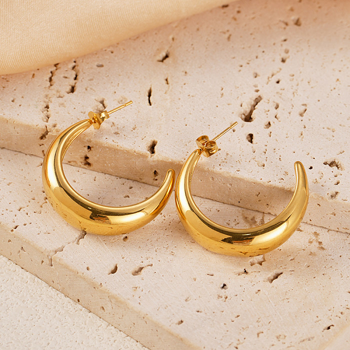 1 Pair Vacation Simple Style C Shape Plating Stainless Steel  Gold Plated Ear Studs
