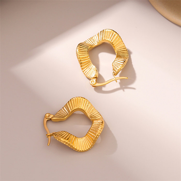 European And American Ins Advanced Niche Stainless Steel Rules Special-Shaped Ear Clip Ear Studs Retro Fashion 18K Gold-Plated Stainless Steel  Twisted Wave Earrings Female Accessories