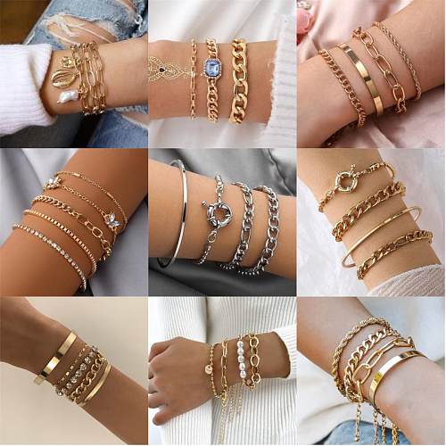 Casual Punk Simple Style Geometric Butterfly Stainless Steel Alloy Chain Hollow Out Inlay Artificial Gemstones Artificial Diamond Gold Plated Silver Plated Bangle