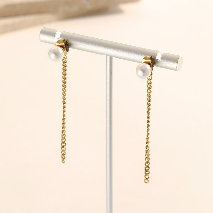 1 Pair Simple Style Chain Stainless Steel  Plating 14K Gold Plated Drop Earrings