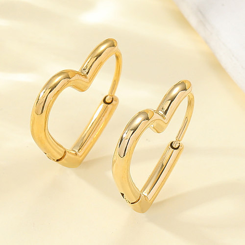 1 par casual estilo simples formato de coração chapeado brincos banhados a ouro 18K de aço inoxidável